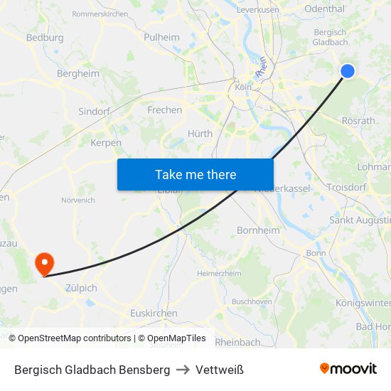 Bergisch Gladbach Bensberg to Vettweiß map