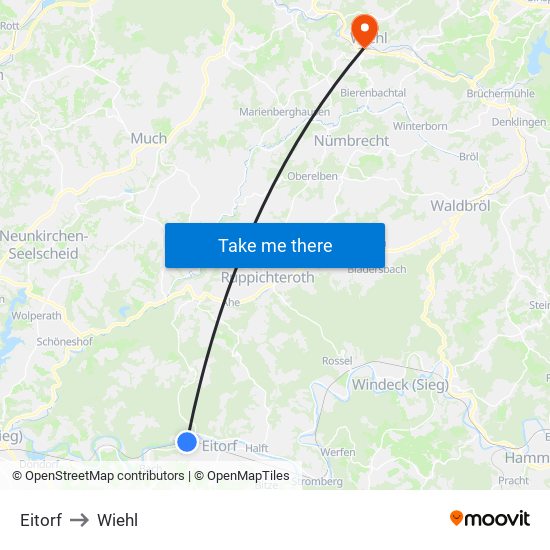 Eitorf to Wiehl map