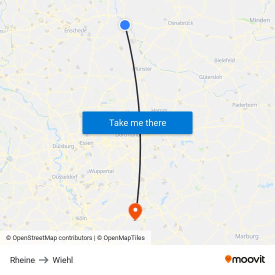 Rheine to Wiehl map