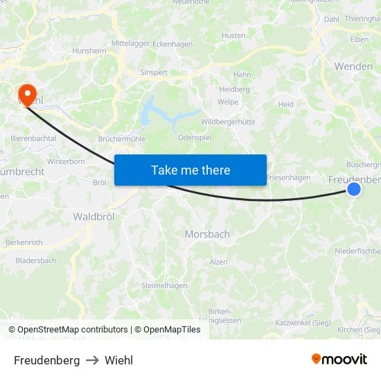 Freudenberg to Wiehl map