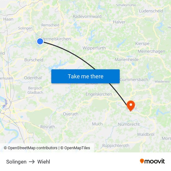 Solingen to Wiehl map