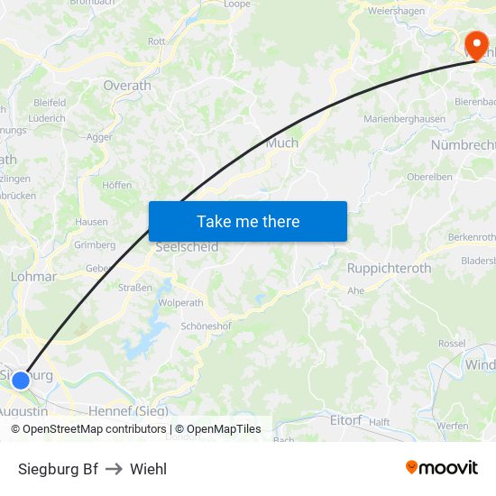 Siegburg Bf to Wiehl map