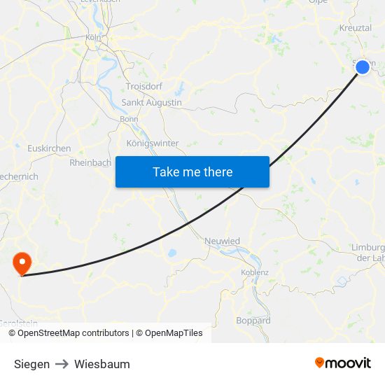 Siegen to Wiesbaum map
