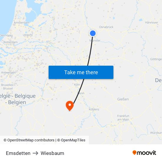 Emsdetten to Wiesbaum map