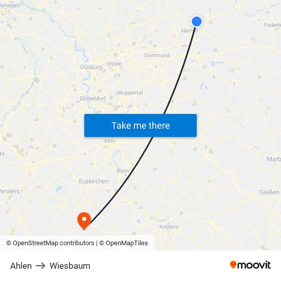 Ahlen to Wiesbaum map