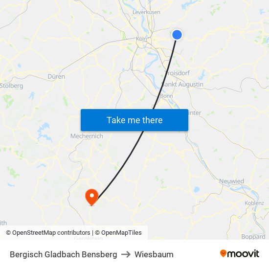 Bergisch Gladbach Bensberg to Wiesbaum map