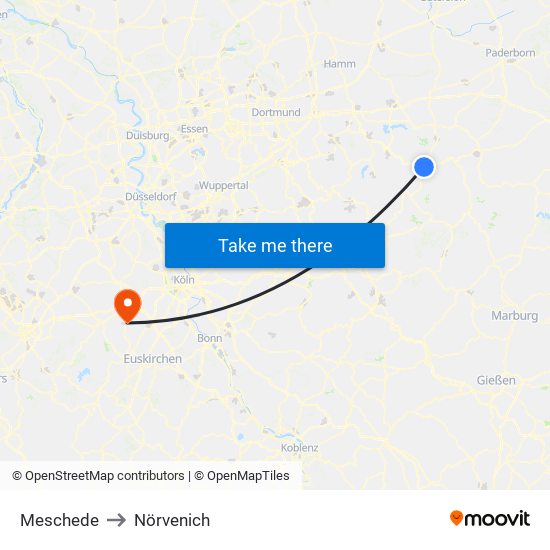 Meschede to Nörvenich map