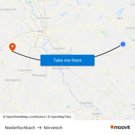 Niederfischbach to Nörvenich map