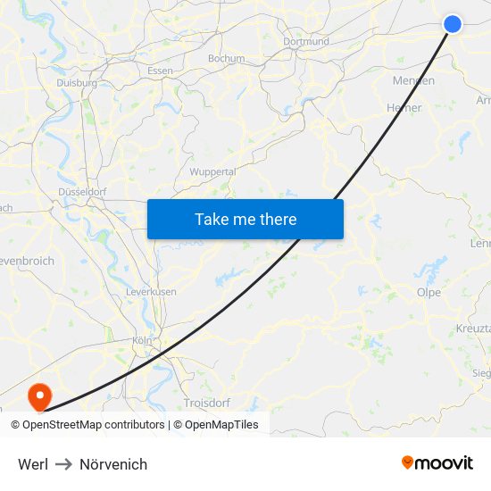 Werl to Nörvenich map