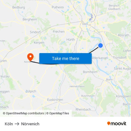 Köln to Nörvenich map