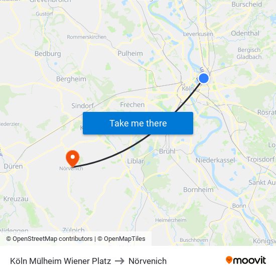 Köln Mülheim Wiener Platz to Nörvenich map
