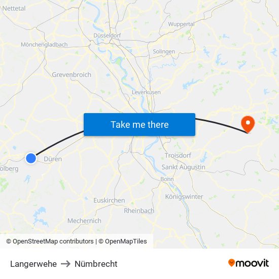 Langerwehe to Nümbrecht map