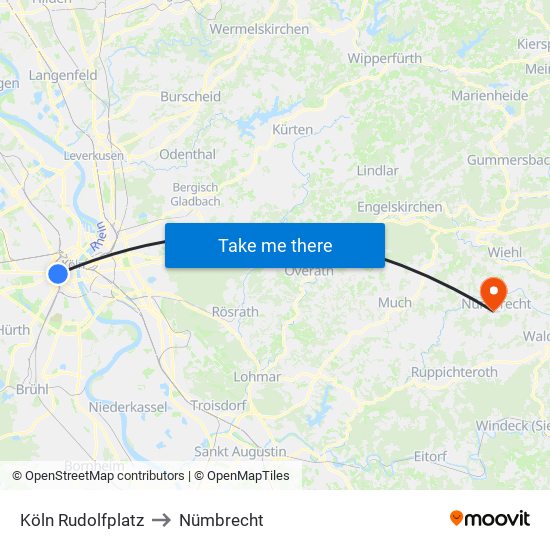 Köln Rudolfplatz to Nümbrecht map