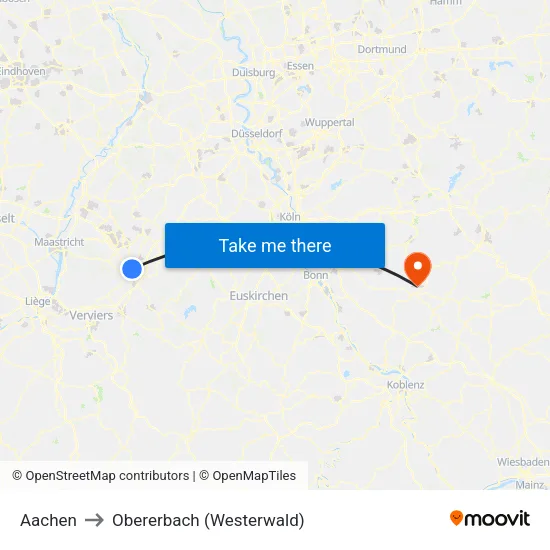 Aachen to Obererbach (Westerwald) map
