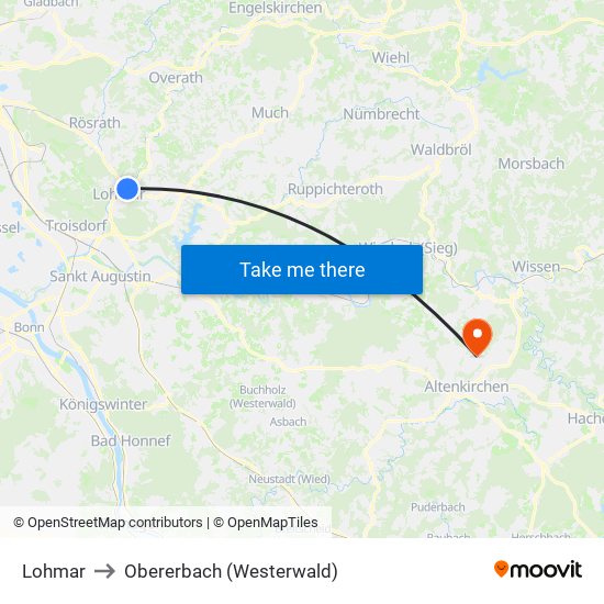 Lohmar to Obererbach (Westerwald) map