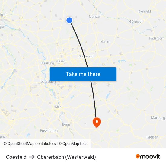 Coesfeld to Obererbach (Westerwald) map