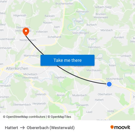 Hattert to Obererbach (Westerwald) map