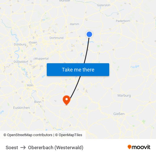 Soest to Obererbach (Westerwald) map