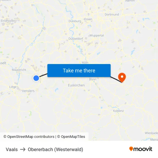 Vaals to Obererbach (Westerwald) map