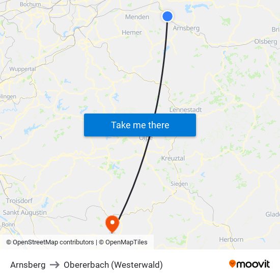 Arnsberg to Obererbach (Westerwald) map