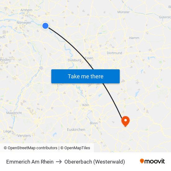 Emmerich Am Rhein to Obererbach (Westerwald) map