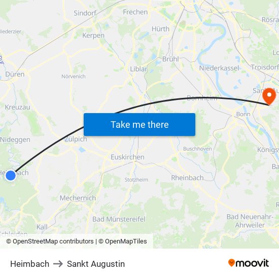 Heimbach to Sankt Augustin map