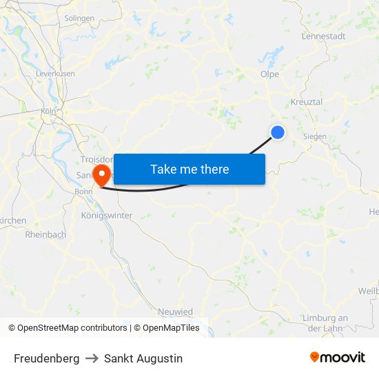 Freudenberg to Sankt Augustin map