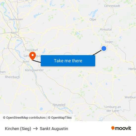 Kirchen (Sieg) to Sankt Augustin map