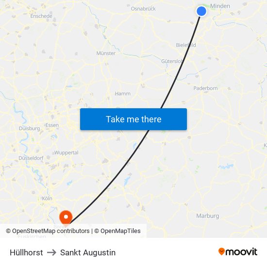 Hüllhorst to Sankt Augustin map