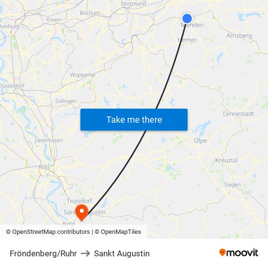 Fröndenberg/Ruhr to Sankt Augustin map