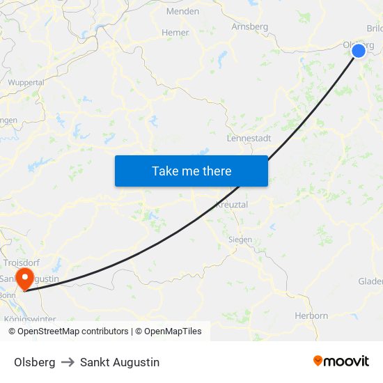 Olsberg to Sankt Augustin map