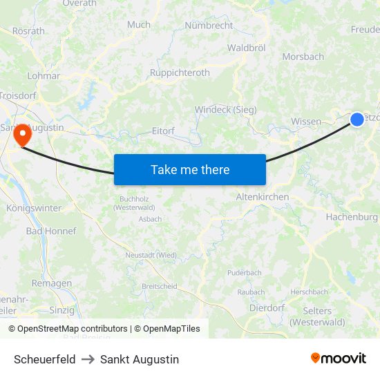 Scheuerfeld to Sankt Augustin map