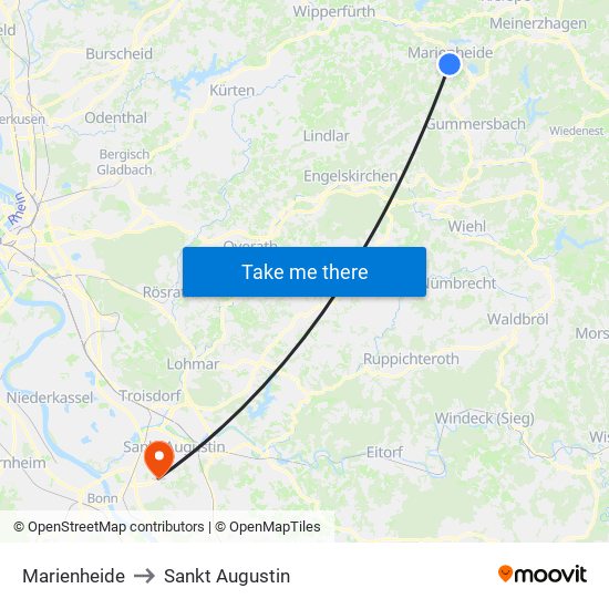 Marienheide to Sankt Augustin map