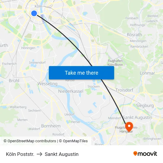 Köln Poststr. to Sankt Augustin map