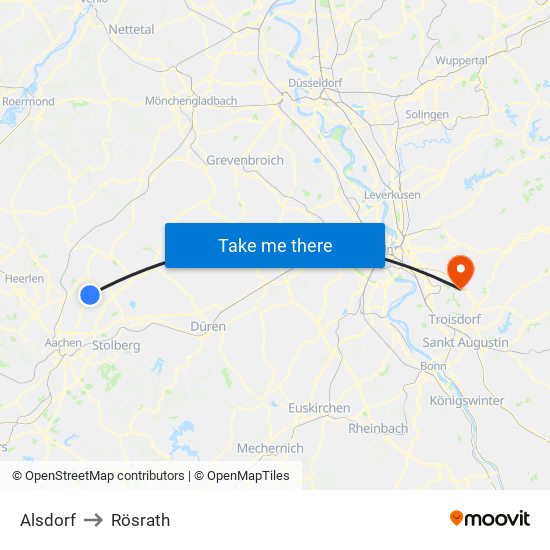 Alsdorf to Rösrath map