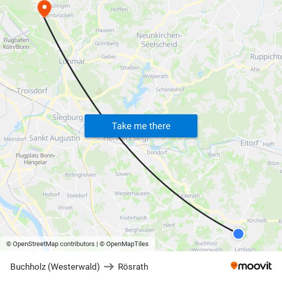 Buchholz (Westerwald) to Rösrath map