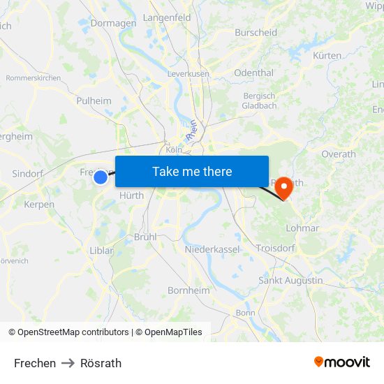 Frechen to Rösrath map