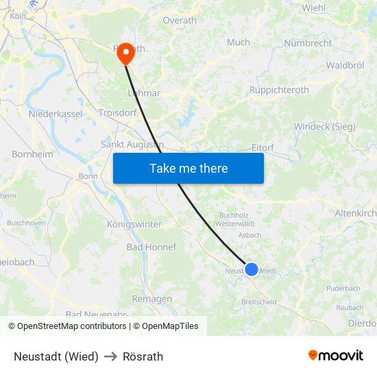 Neustadt (Wied) to Rösrath map