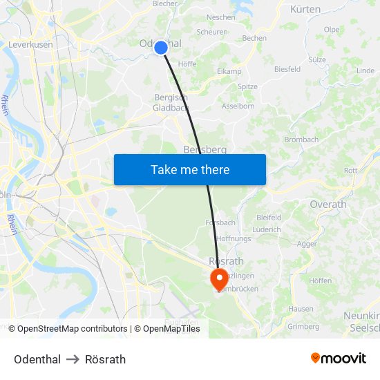Odenthal to Rösrath map