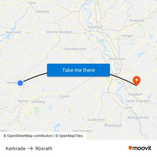 Kerkrade to Rösrath map