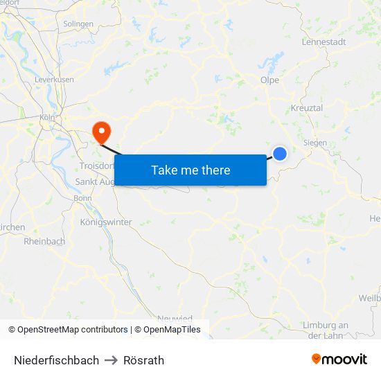 Niederfischbach to Rösrath map