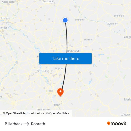 Billerbeck to Rösrath map