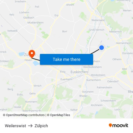 Weilerswist to Zülpich map
