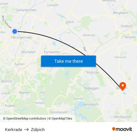 Kerkrade to Zülpich map