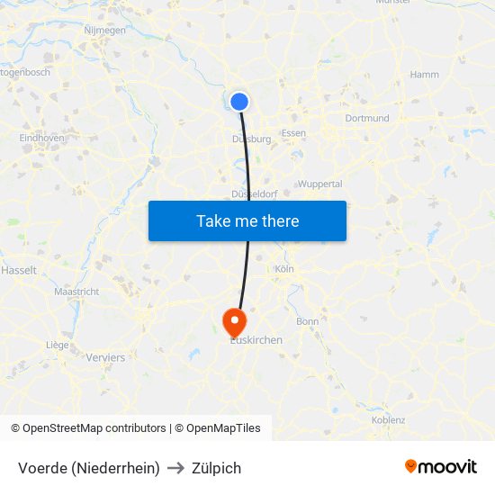 Voerde (Niederrhein) to Zülpich map