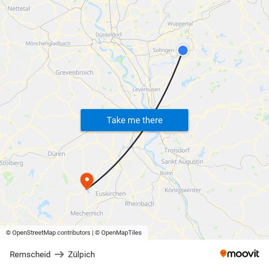 Remscheid to Zülpich map