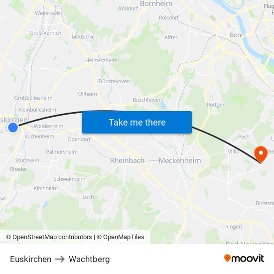 Euskirchen to Wachtberg map