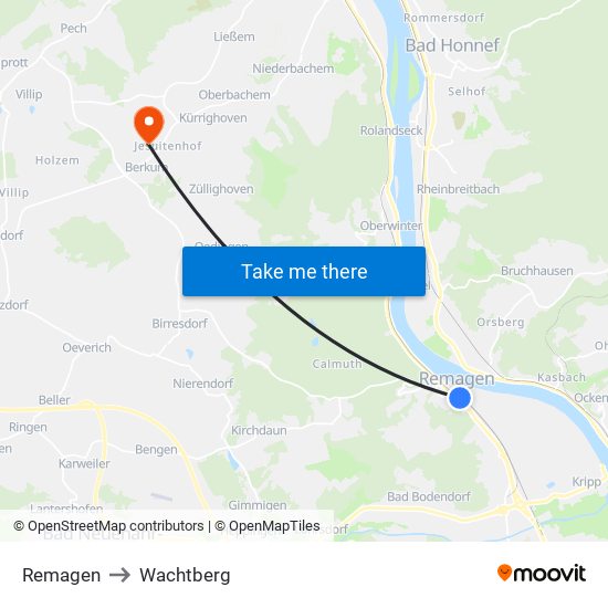Remagen to Wachtberg map