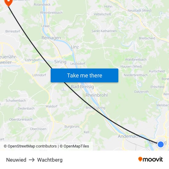 Neuwied to Wachtberg map