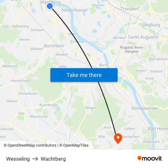 Wesseling to Wachtberg map